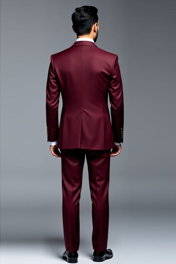 Burgundy Double Breasted Notched Lapel 2 Piece Men's Prom Suits